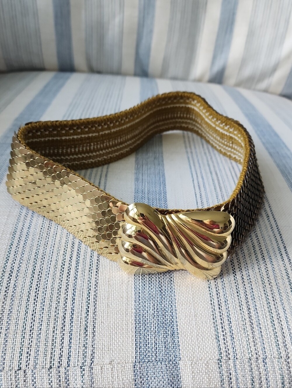 Gold Stretch Mesh Waist Belt with Sculpted Gold Clasp